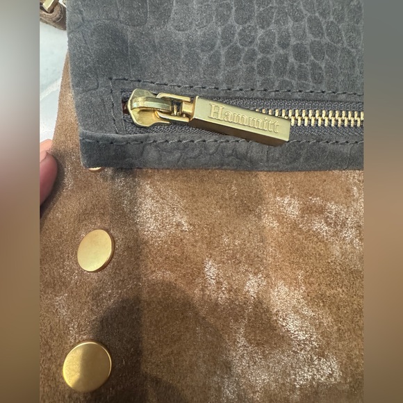 Hammitt Gray Crocodile Textured VIP Bag metallic brown suede and gold Zipper - Picture 4 of 9